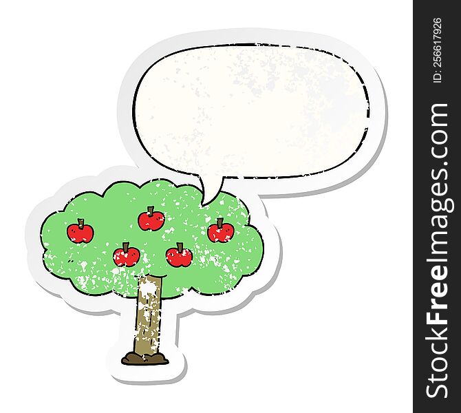 Cartoon Apple Tree And Speech Bubble Distressed Sticker