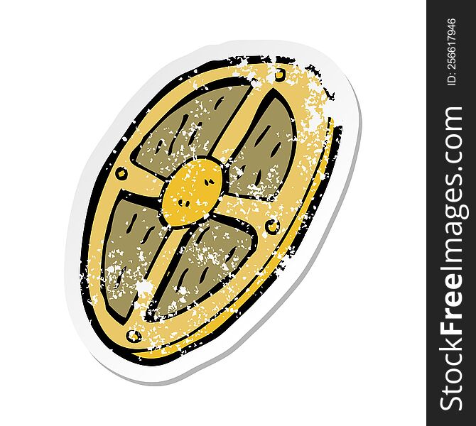 Retro Distressed Sticker Of A Cartoon Shield