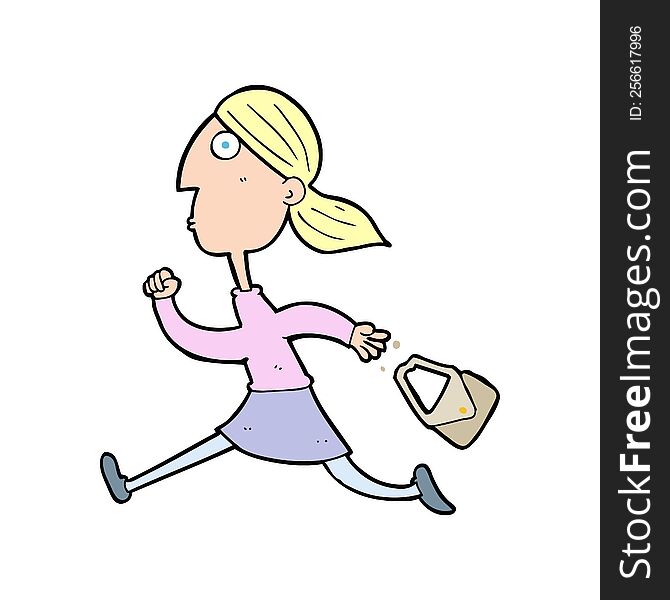 Cartoon Running Woman Stressed