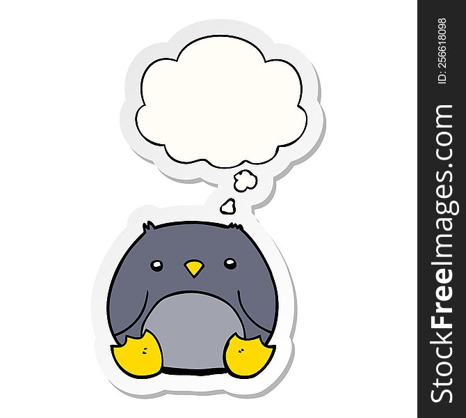 cartoon penguin with thought bubble as a printed sticker