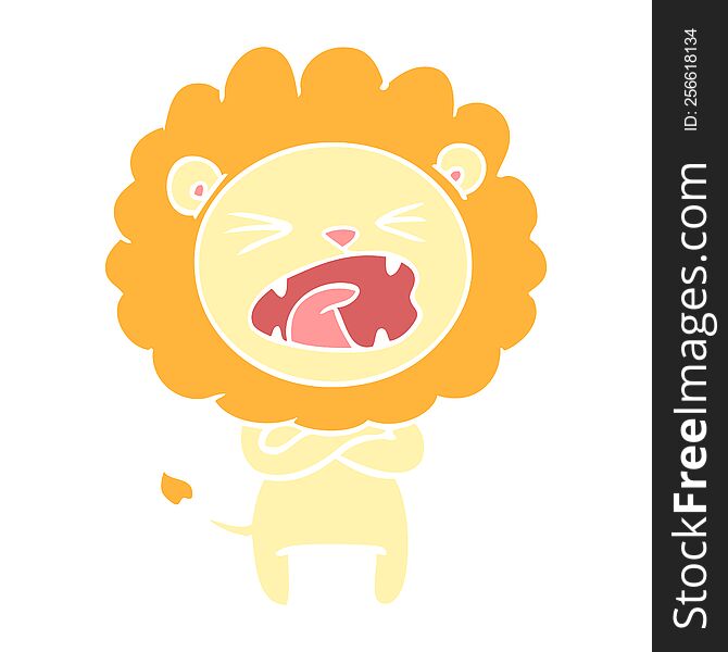 Flat Color Style Cartoon Angry Lion