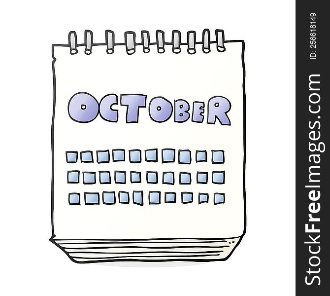 freehand drawn cartoon calendar showing month of october