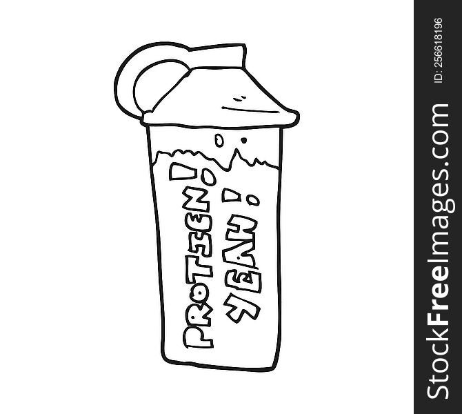 freehand drawn black and white cartoon protein shake