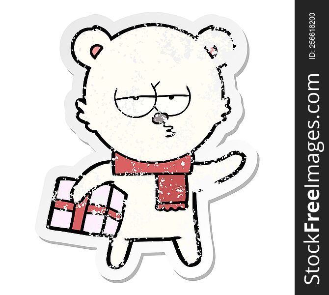 distressed sticker of a christmas polar bear cartoon