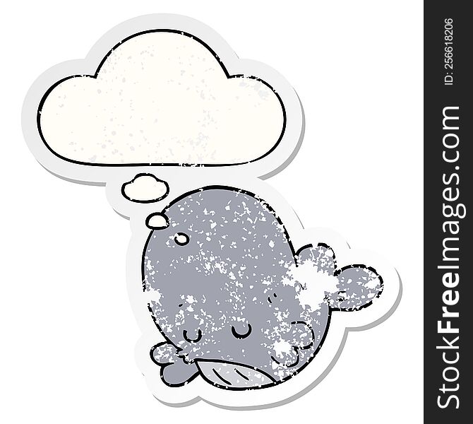 Cartoon Whale And Thought Bubble As A Distressed Worn Sticker