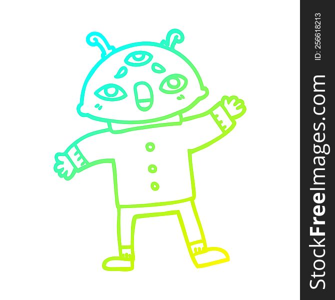 Cold Gradient Line Drawing Cartoon Alien Space Man