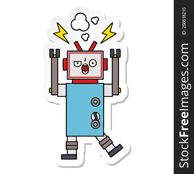 Sticker Of A Cute Cartoon Broken Robot