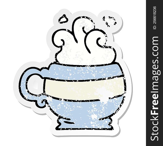 distressed sticker of a quirky hand drawn cartoon hot drink