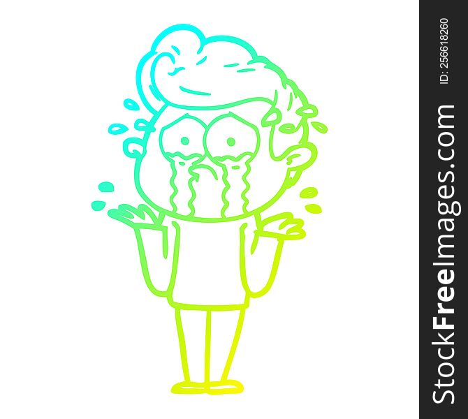 cold gradient line drawing of a cartoon crying man