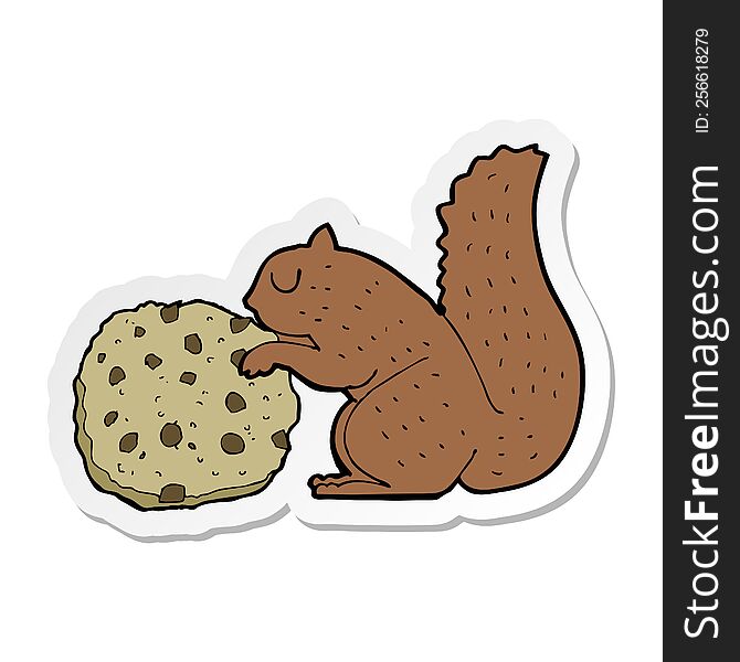 sticker of a cartoon squirrel with cookie