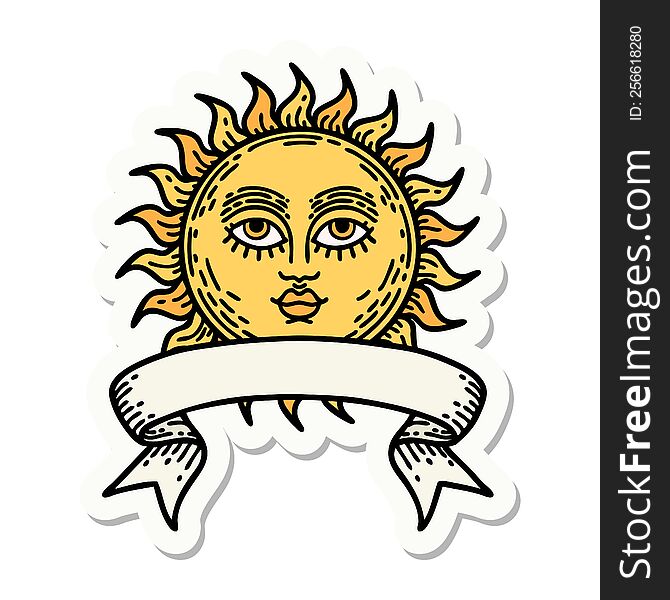 Tattoo Sticker With Banner Of A Sun With Face