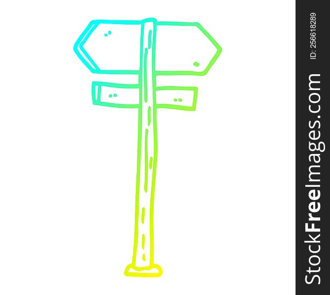 cold gradient line drawing of a cartoon painted direction sign posts