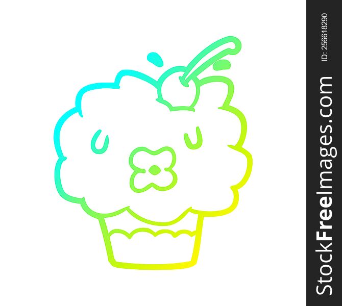cold gradient line drawing of a funny cupcake