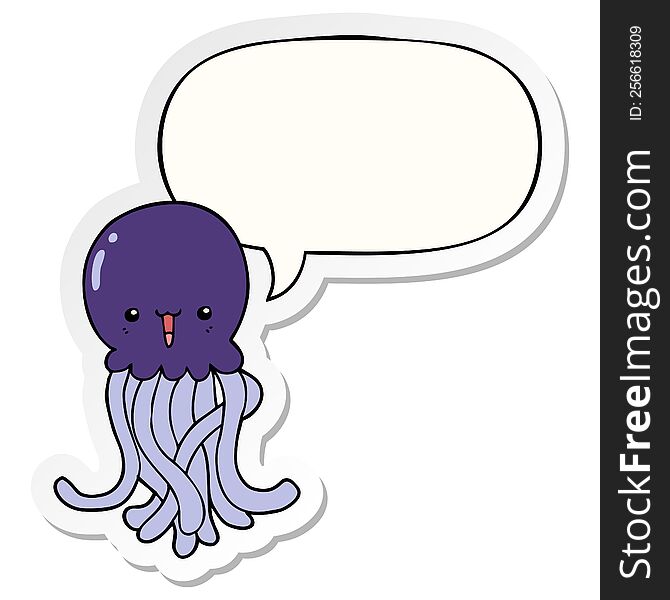 Cartoon Jellyfish And Speech Bubble Sticker
