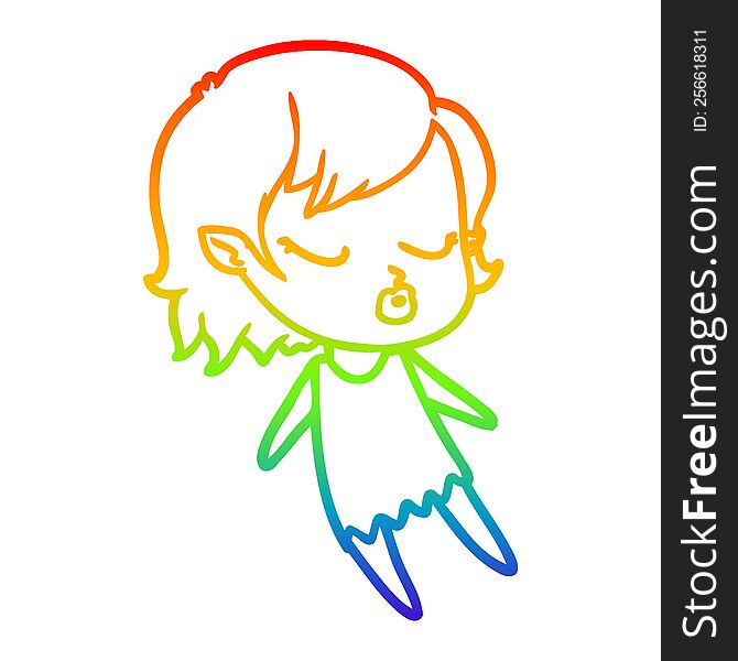 rainbow gradient line drawing of a cute cartoon vampire girl