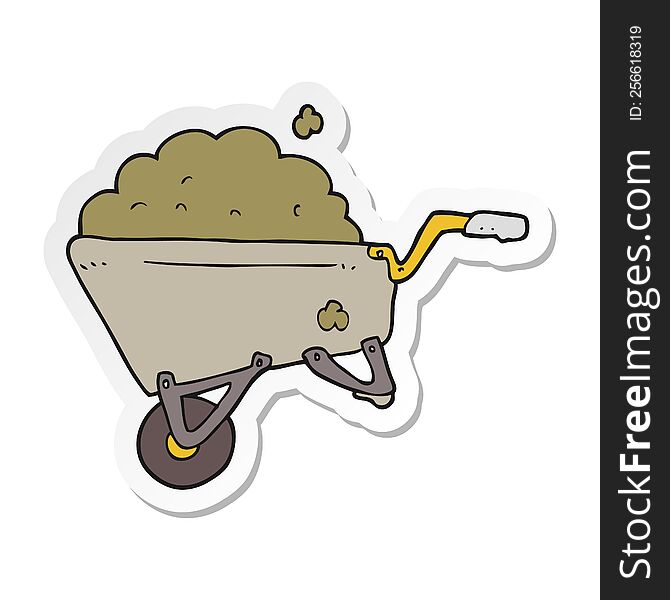 Sticker Of A Cartoon Wheelbarrow Full Of Dirt