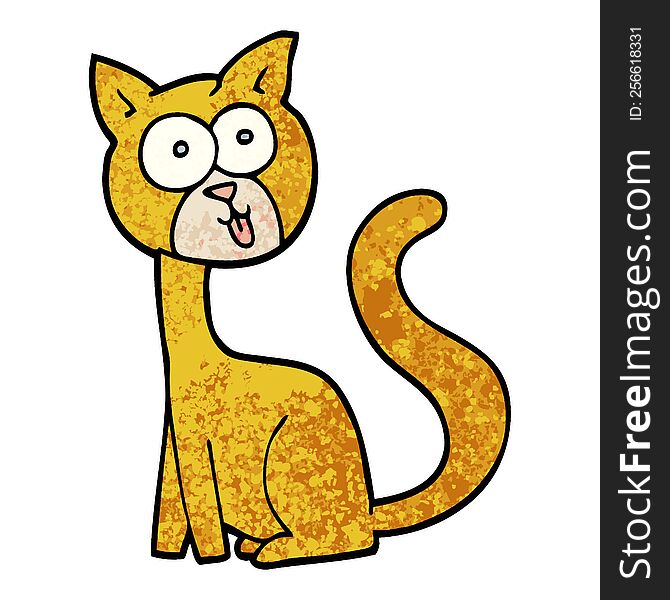Funny Grunge Textured Illustration Cartoon Cat