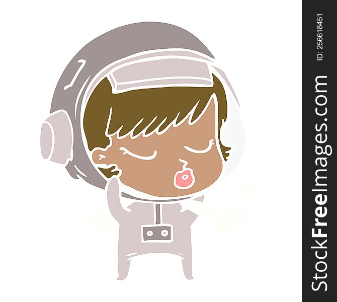 Flat Color Style Cartoon Pretty Astronaut Girl Taking Off Space Helmet