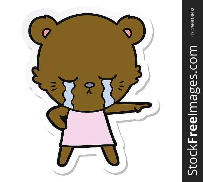 Crying Cartoon Bear In Dress Pointing