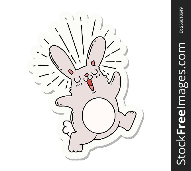 sticker of tattoo style prancing rabbit