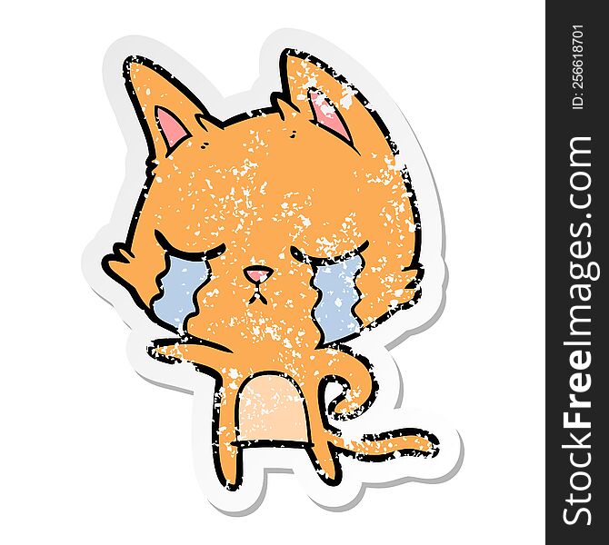 Distressed Sticker Of A Crying Cartoon Cat Pointing