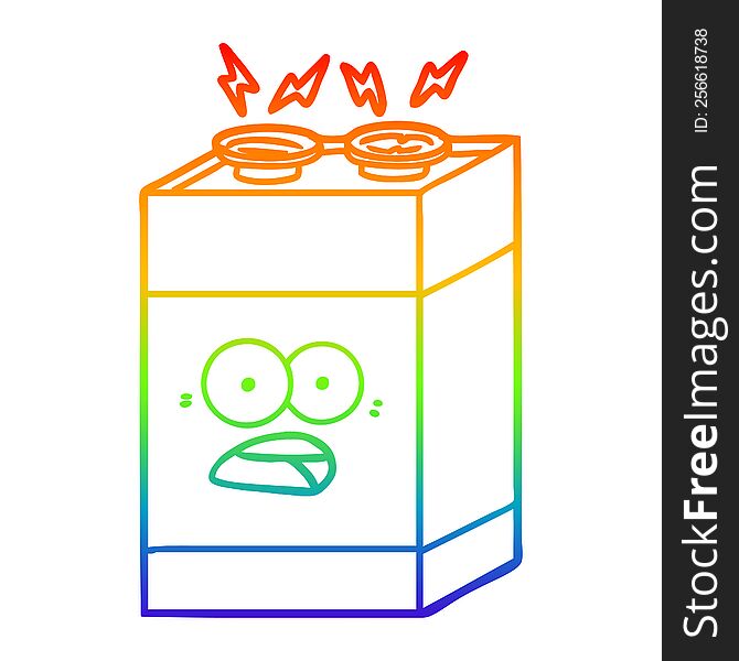 rainbow gradient line drawing of a cartoon shocked battery