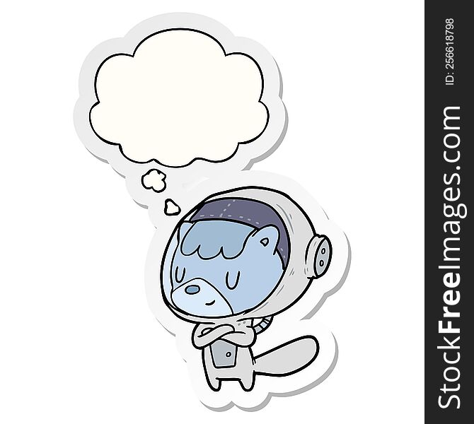 cartoon astronaut animal with thought bubble as a printed sticker