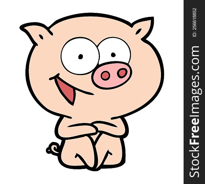 cheerful sitting pig cartoon. cheerful sitting pig cartoon