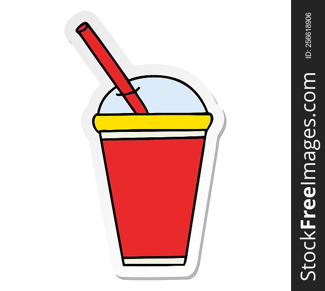 distressed sticker of a quirky hand drawn cartoon soft drink