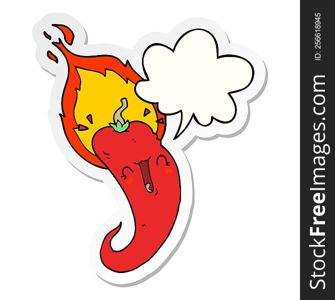 Cartoon Flaming Hot Chili Pepper And Speech Bubble Sticker