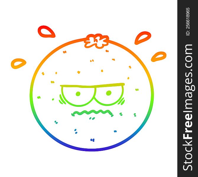 rainbow gradient line drawing of a cartoon angry orange