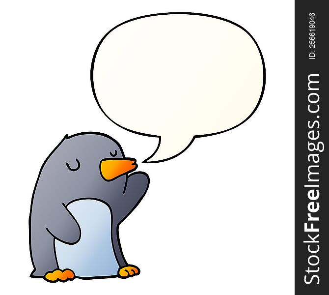 cartoon penguin with speech bubble in smooth gradient style