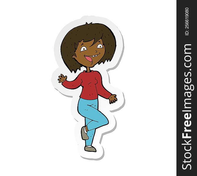 Sticker Of A Cartoon Laughing Woman