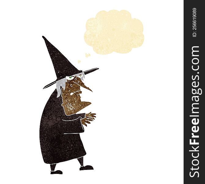 Cartoon Ugly Old Witch With Thought Bubble
