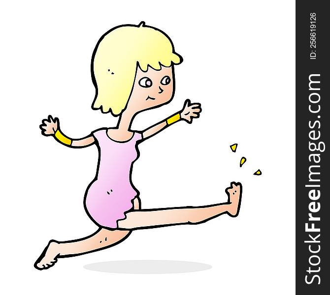 cartoon happy woman kicking