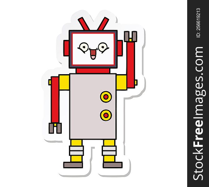 Sticker Of A Cute Cartoon Happy Robot