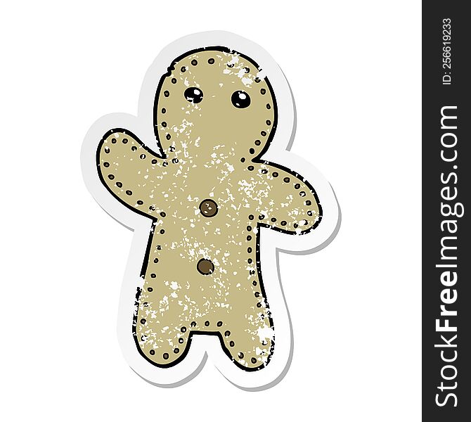 Distressed Sticker Of A Cartoon Gingerbread Man