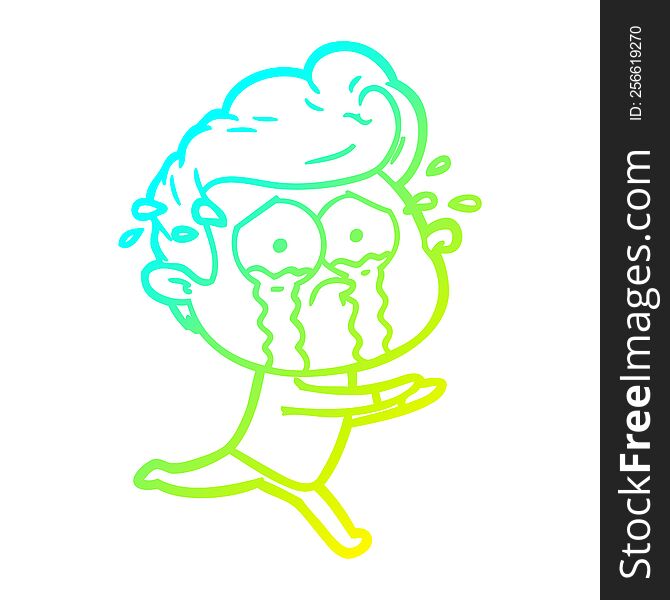 cold gradient line drawing cartoon crying man running