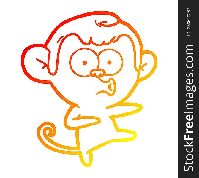 Warm Gradient Line Drawing Cartoon Dancing Monkey