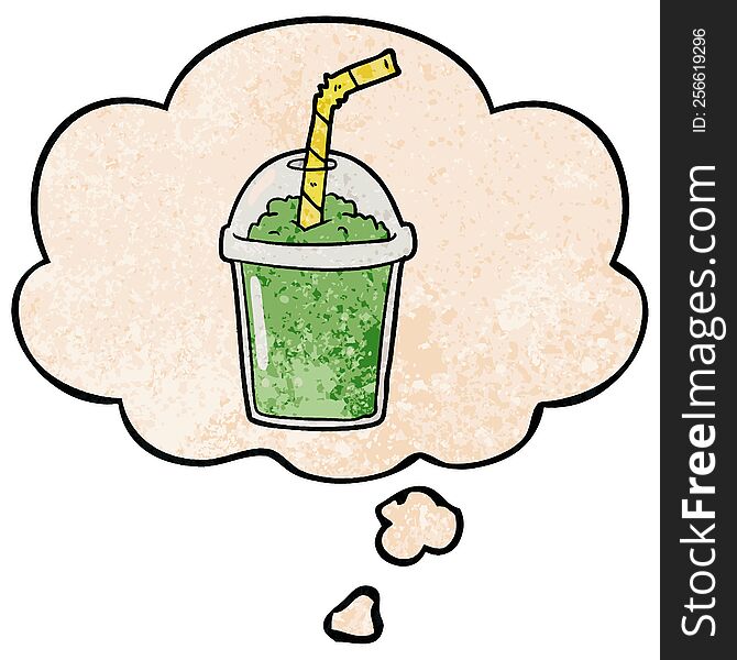 Cartoon Iced Smoothie And Thought Bubble In Grunge Texture Pattern Style