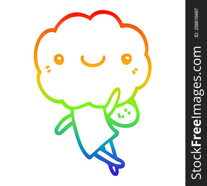 Rainbow Gradient Line Drawing Cute Cloud Head Creature