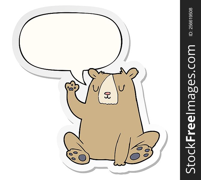 Cartoon Bear;waving And Speech Bubble Sticker