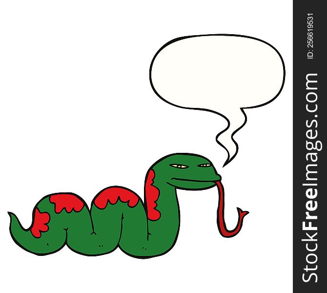 cartoon slithering snake with speech bubble. cartoon slithering snake with speech bubble