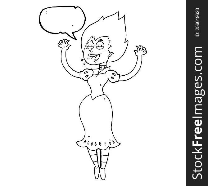 freehand drawn speech bubble cartoon vampire girl with bloody mouth