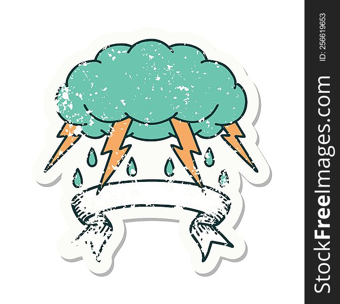 grunge sticker with banner of a storm cloud