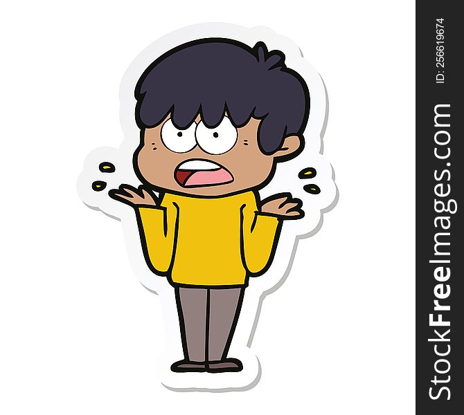 Sticker Of A Worried Cartoon Boy