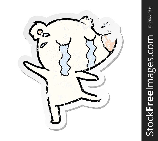 distressed sticker of a cartoon crying polar bear