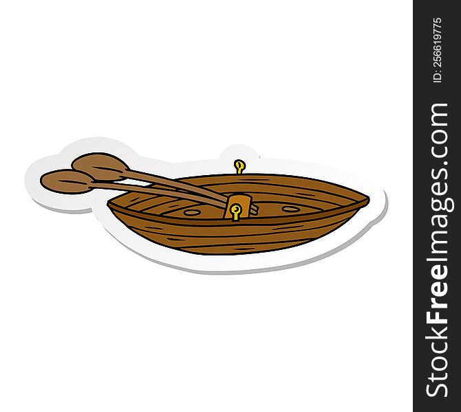 Sticker Cartoon Doodle Of A Wooden Boat