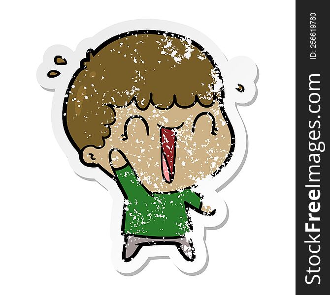 distressed sticker of a laughing cartoon man