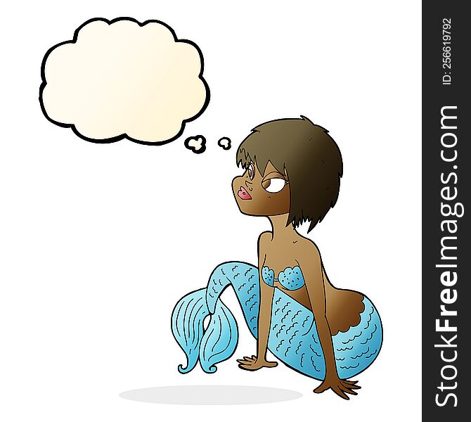Cartoon Pretty Mermaid With Speech Bubble